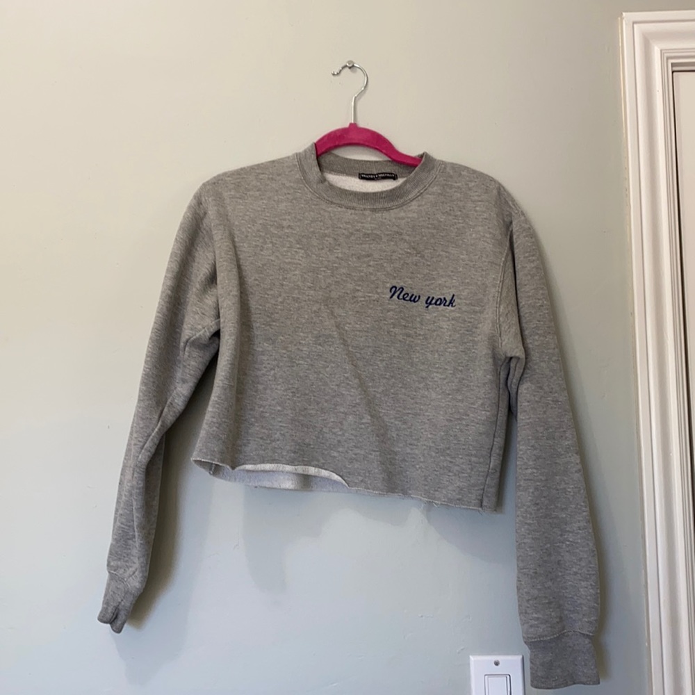 Grey Brandy New York Crew Neck Cropped Hoodie